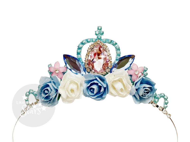 Princess flower crown pink and blue 