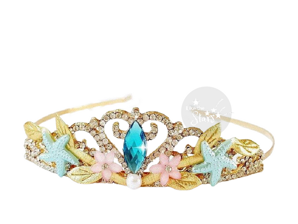 Gold Mermaid Crown, gold blue pink mermaid crown