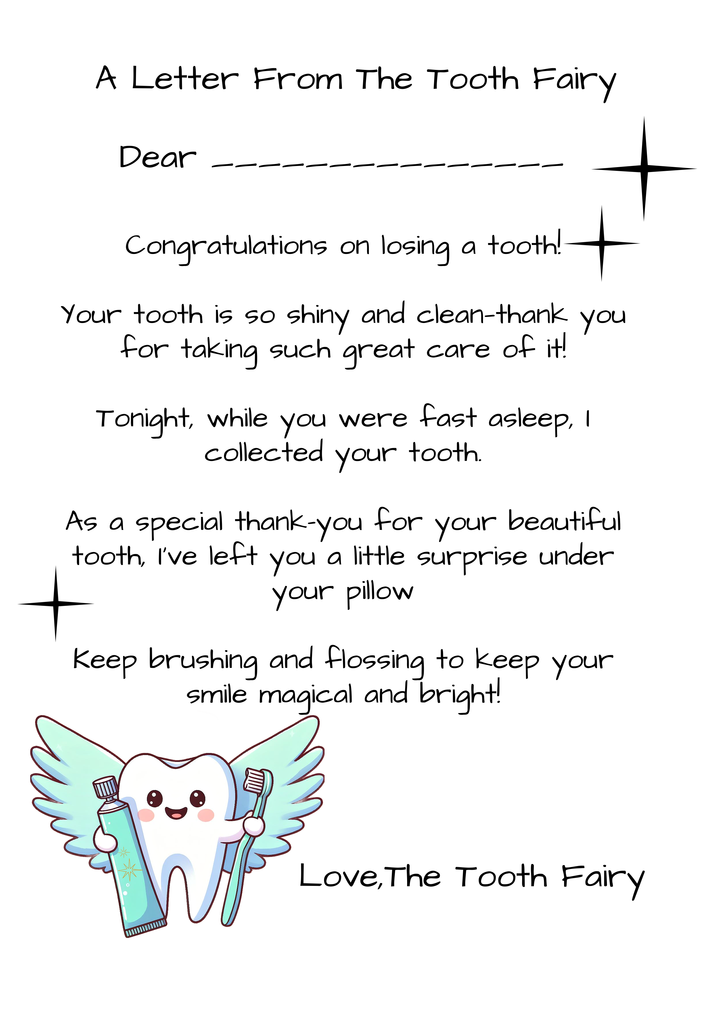A Magical Tooth Fairy Letter For boys- Free Printable โ Like The Stars