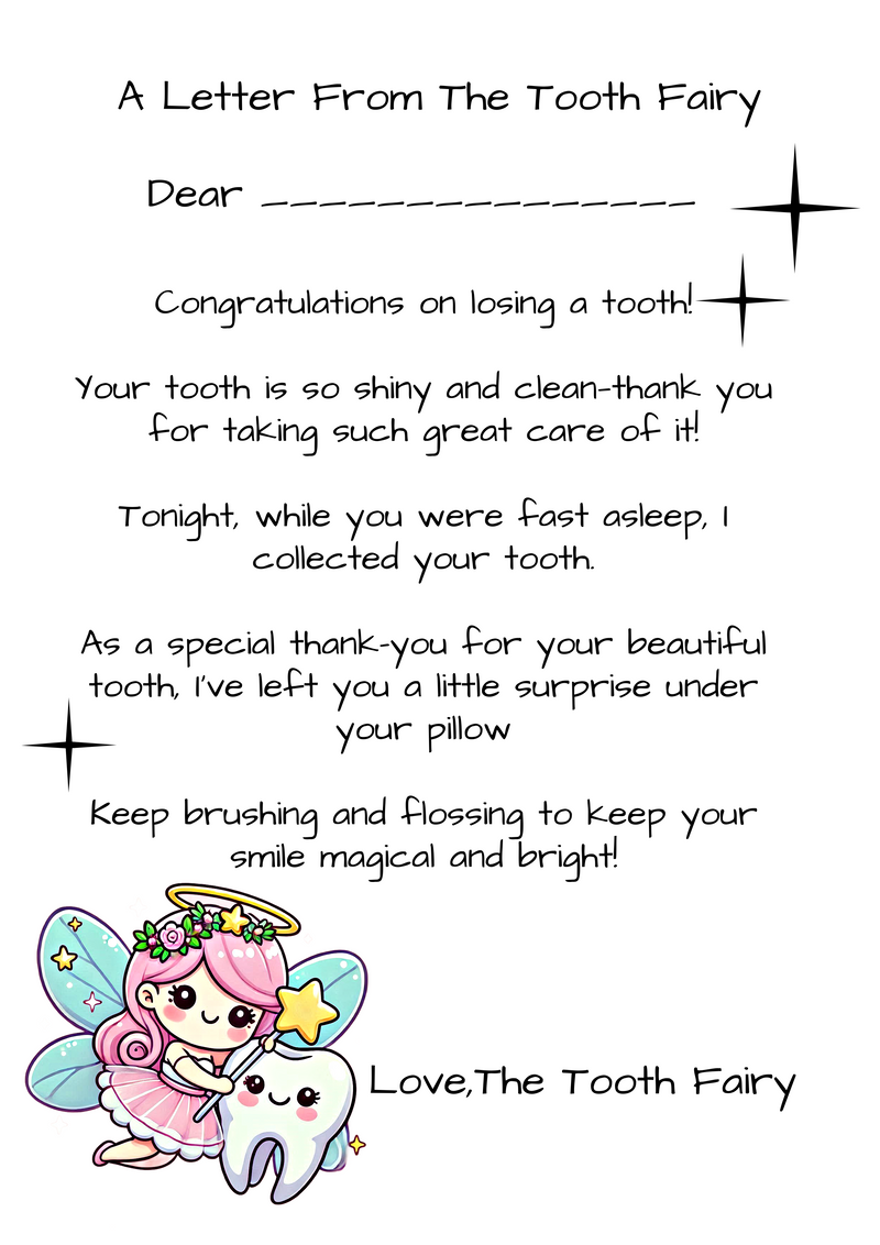 a letter from the tooth fairy free printable for girls, tooth fairy gift under the pillow, tooth fairy certificate, tooth fairy games