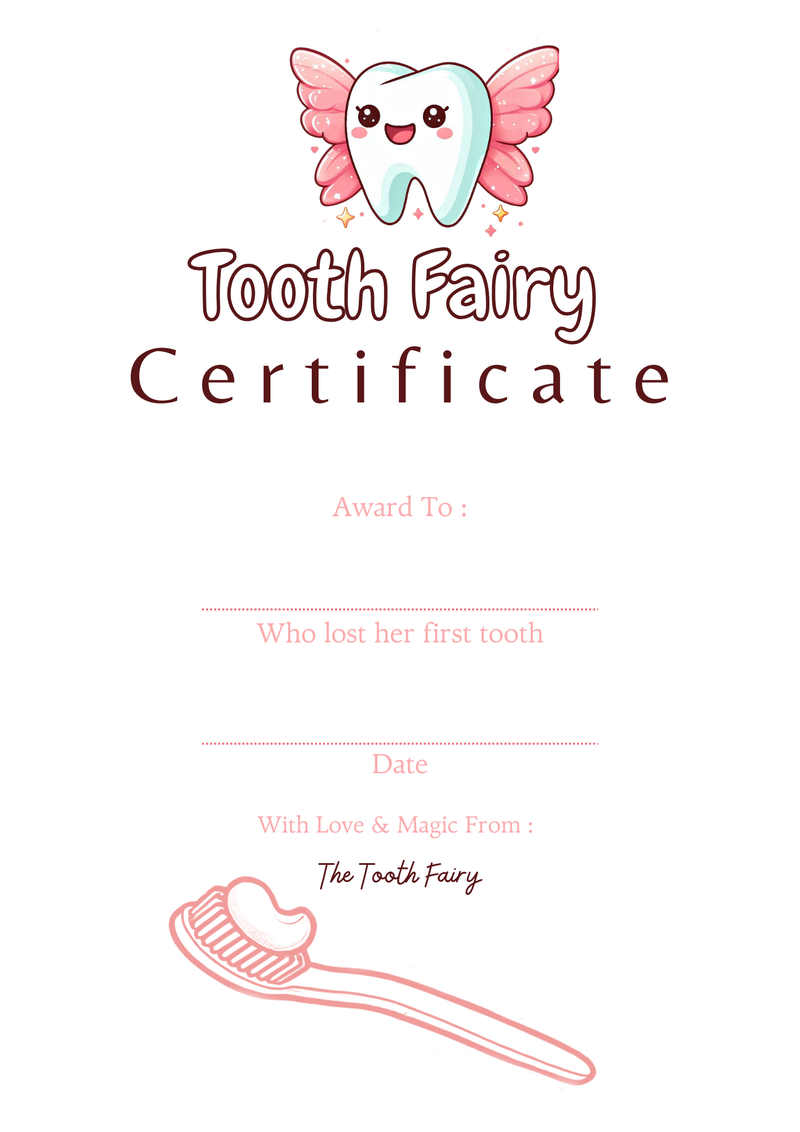 Minimalist Tooth Fairy Certificate Printable for girls,
Free Tooth Fairy Certificate,
Certificate for Losing a Tooth,
Magical Tooth Fairy Award,
Printable Keepsake for First Tooth Lost,
Customizable Tooth Fairy Certificate,
set of Tooth Fairy Letter and Certificate,
Lost Tooth Celebration Certificate