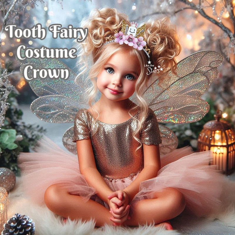 tooth fairy costume crown in pink and gold colors, toothpaste and toothbrush, tooth fairy photo prop photo shoot 