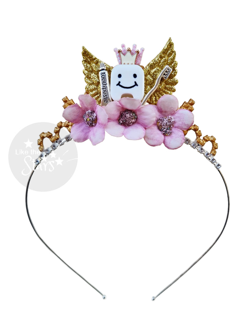 the perfect accessory for tooth fairy costume -Pink and gold tooth fairy costume crown, toothpaste and toothbrush, tooth fairy photo prop photo shoot, 