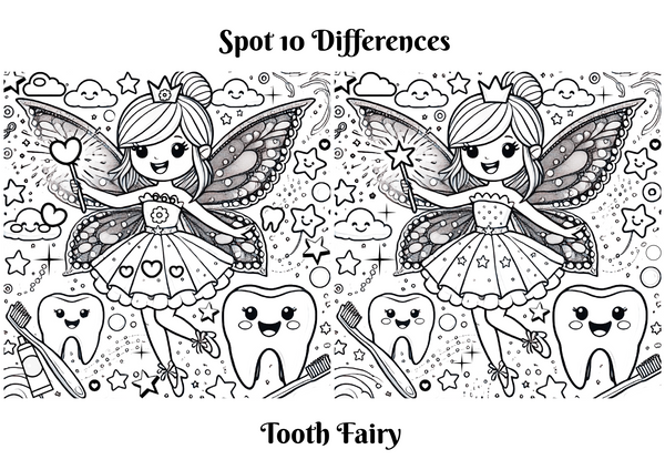 Tooth Fairy Find the Differences Game
Free Printable, tooth fairy coloring page, tooth fairy gifts ideas, tooth fairy games, certificate