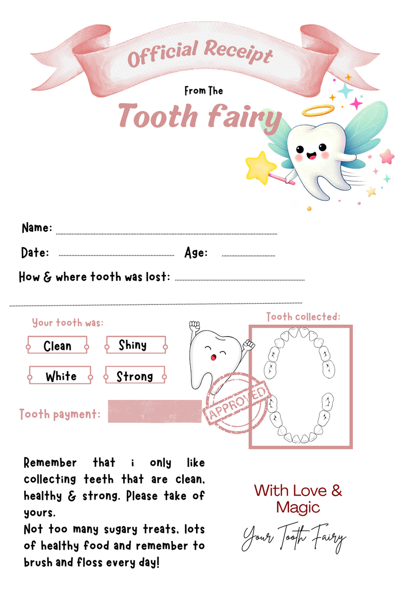 tooth fairy receipt, tooth fairy ideas, free printable, tooth fairy gift