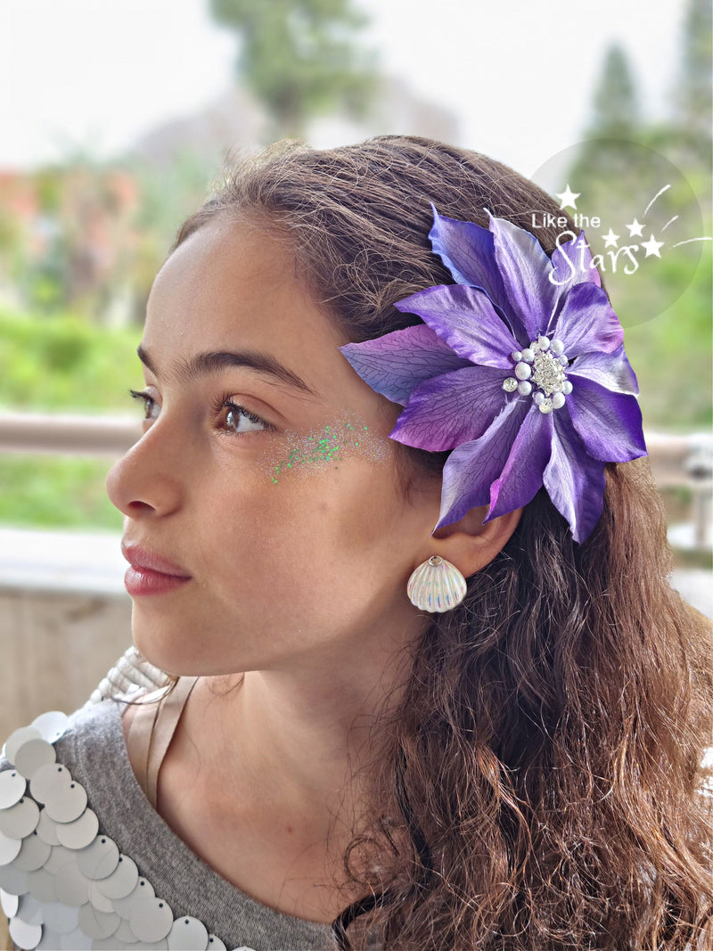 Big Purple Hair clip flower mermaid