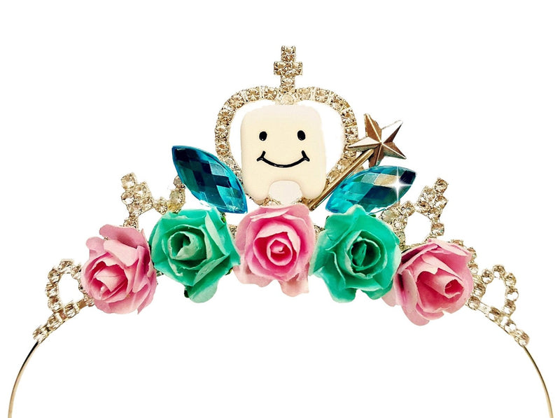 Tooth Fairy Crown for tooth fairy Costume, tooth fairy costume toddler crown, Crown with cute happy tooth with flowers